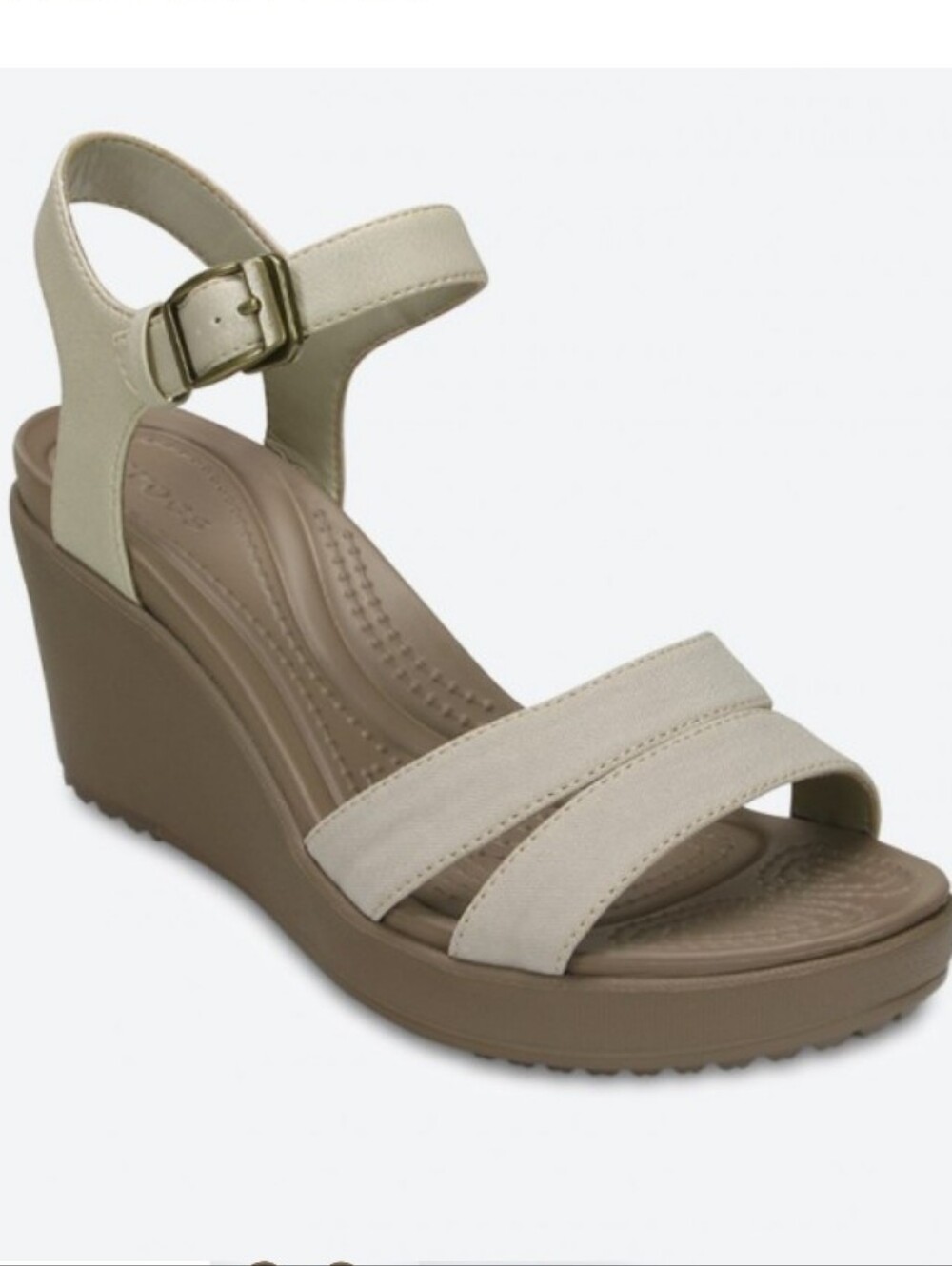 Crocs  Leigh  Ankle Strap Wedge Sandals  In Light Beige
